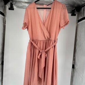 Elegant Polka Dot Midi Dress in Pink
